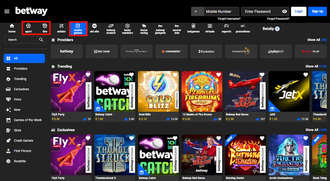 Betway Sportsbook and Casino Screenshot